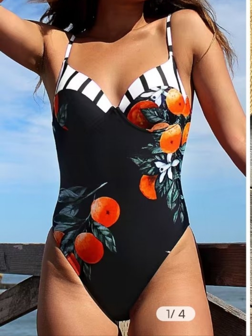 Cupshe Orange Angel Black One-Piece Swimsuit  Print and Striped Straps Small